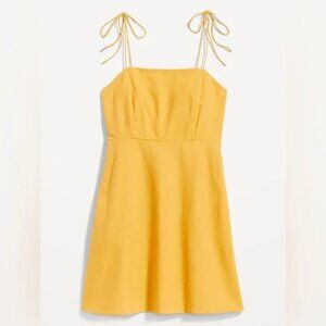 Old Navy Fit & Flare Tie-Strap Linen-Blend Mini Dress Sz S